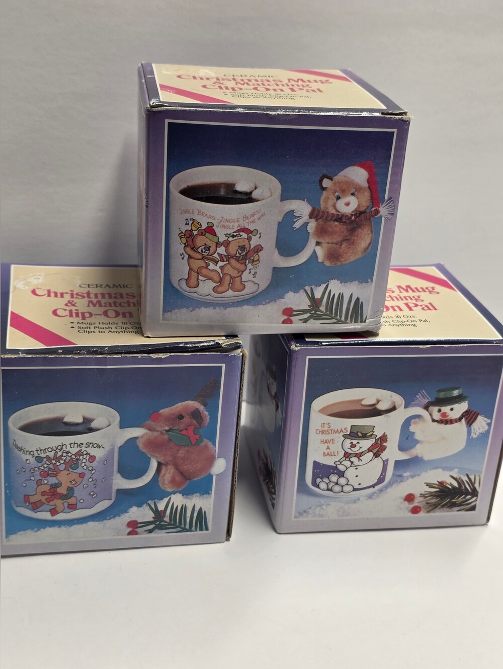3 Vintage 80s JSNY Christmas Mug & Clip-On Pal Gift Set. With Original Boxes - Picture 1 of 10